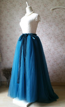 Blue Puffy Floor Length Tulle Skirt Women's Plus Size Long Fluffy Tulle Skirt