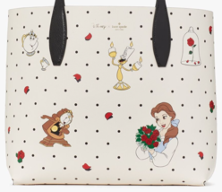 NWB Kate Spade Disney Beauty &amp; The Beast White Leather Tote KE572 $379 Gift Bag - £110.33 GBP