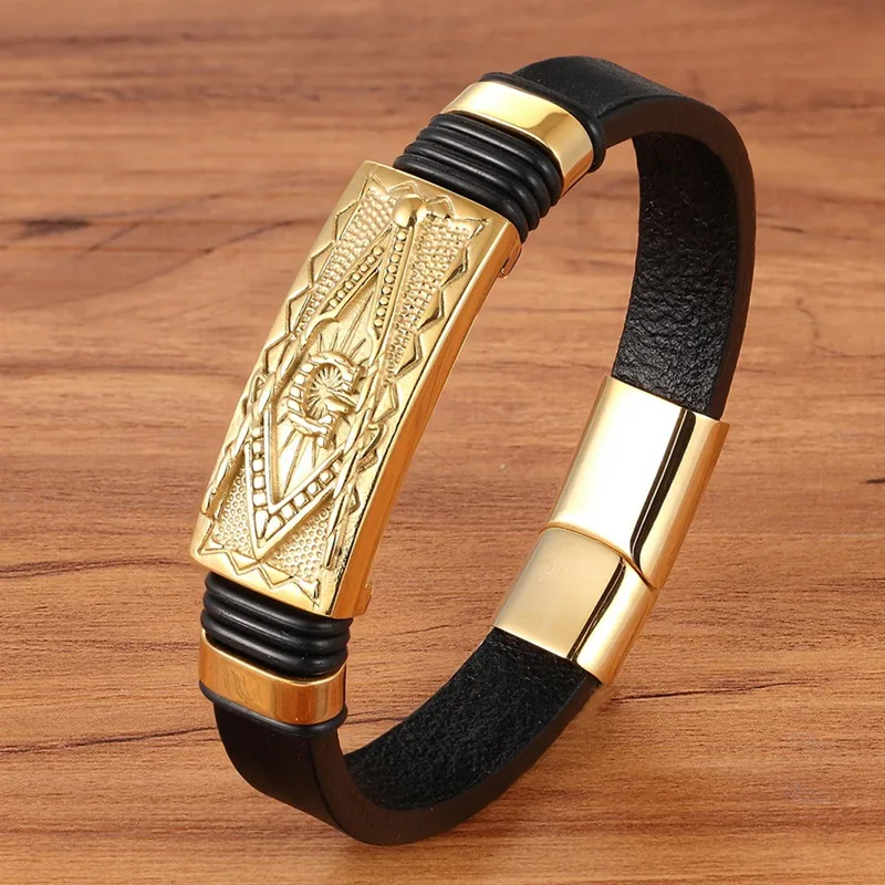Luxury Business Men&#39;s Bracelet Stainless Steel Gold Color Jewelry Magnetic Clasp - £18.36 GBP