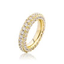 TOPGRILLZ New 3 Row CZ Eternity Gold Ring Bling Iced Out Full Micro Pave Cubic Z - £18.59 GBP