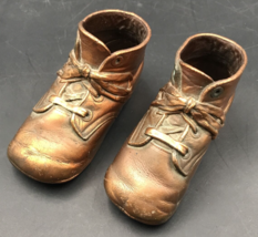 Vintage 1943 Bronze Baby Shoes Dated 2.5&quot; Tall 4.5&quot; x 2&quot; - $18.49