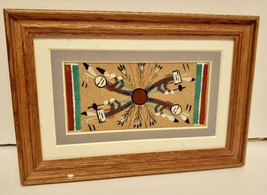 Navajo Sandpainting Double Matted Framed Art 6&quot; W x 9&quot; T Signed &quot;Whirlin... - £39.30 GBP