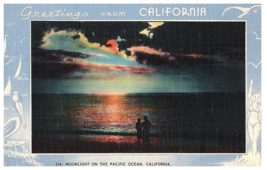 Greetings from California Moonlight on the Pacific Ocean Postcard - £9.44 GBP