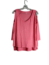 ANA Semi Sheer Cold Shoulder V Neck Blouse Heathered Lush Pink Berry Wom... - $13.86