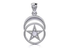 Jewelry Trends Pentacle Crescent Moon Goddess Sterling Silver Pendant Moonstone - £26.15 GBP