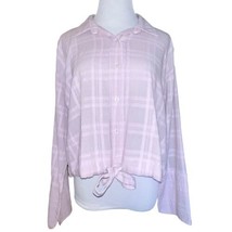 Young Fabulous Broke Women Top Sz Sm Purple Button Up Tie Front Blouse Plaid Top - £20.63 GBP