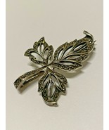 Leaf Figural Pave Marcasite Cluster 925 Sterling Silver Pin / Brooch - £14.94 GBP