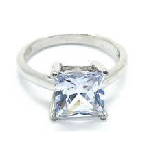 3.00 Ct Princess Shape Moissanite Solitaire Engagement Ring 14K White Gold Over - £69.24 GBP