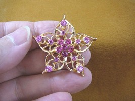 (bb601-49) pink rhinestone crystal ornate filigree flower gold tone brooch pin - £11.87 GBP