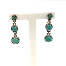 Vintage Sterling Sign WK Whitney Kelly Three Turquoise Drop Link Dangle Earrings - £38.05 GBP