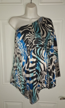 Cache One Shoulder Colorful Animal Print Silky Bell Sleeve Top Blouse Size Med - £16.33 GBP