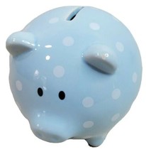 Stephan Baby Piggy Bank Light Blue Polka Dots 4.5 x 5.5 inch Ceramic Pig... - $8.64