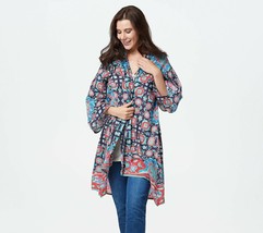Tolani Collection Regular 3/4-Sleeve Printed Duster Navy/Turquoise Multi... - £20.54 GBP