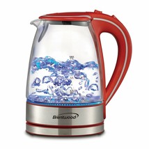 Brentwood 1.7 L Tempered Glass Cordless Pour RED Tea Kettle w Boil-Dry Auto-off - £42.42 GBP