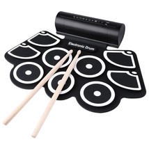 Portable 9 Pads + 2 Pedals Electronic Roll Up Drum Set Kit With Built In... - $54.14