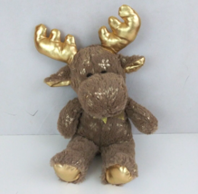 Kellytoy Sugar Loaf Moose With Gold Antlers &amp; Glittery Gold Snowflakes 15&quot; Plush - £12.39 GBP