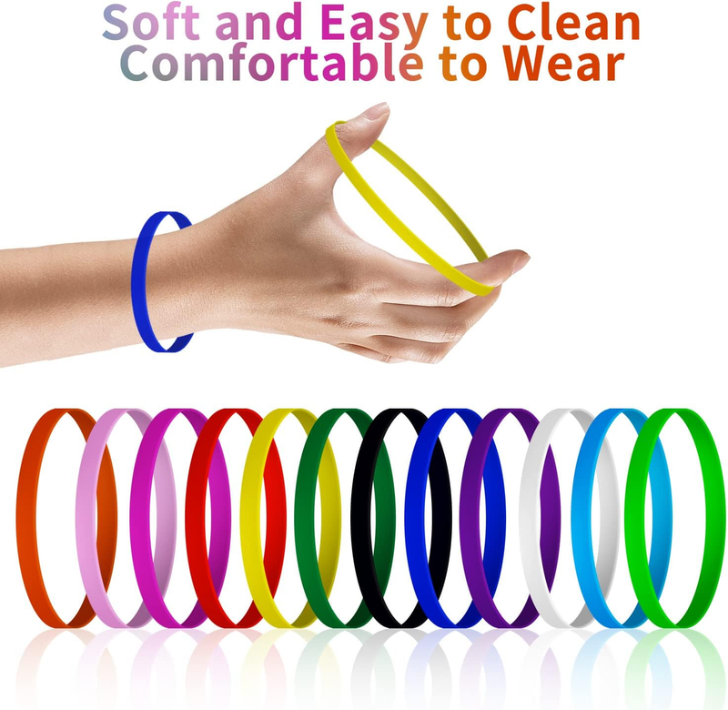 M.Best 120 Pcs Silicone Wristbands Rubber Bracelets Blank Elastic Stretch Wristb Item image 4