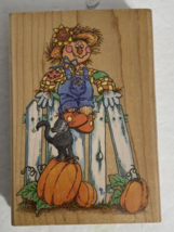 Stampendous P022 Sammy Scarecrow Halloween Fall Black Cat Pumpkins Rubber Stamp - $13.92