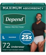 Depend Fresh Protection t Incontinence Underwear for Men,  L, Grey 72 - $48.62