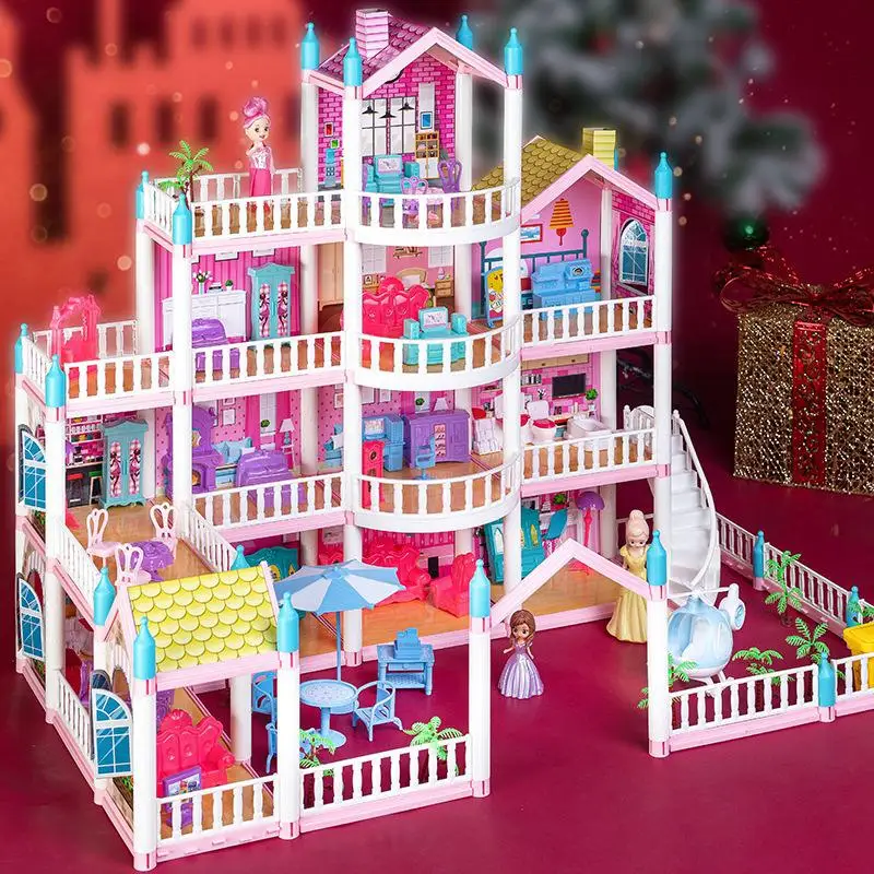 DIY Doll House Montessori 3D Assembled Villa Doll Set Big Princess Castle - £15.68 GBP+