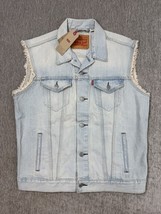 Levi&#39;s Denim Vest Mens Large Light StoneWash Sleeveless Frayed Trucker J... - $64.34