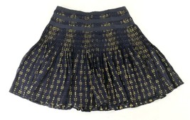 J Crew Navy Blue Short Skirt Full Pleated Gold Embellished Womens Size 2 - £27.26 GBP