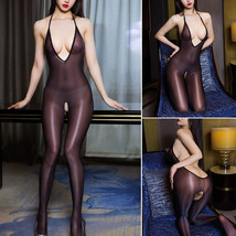 Ultra-thin Sheer Shiny Plunge Bodysuit Backless Jumpsuit Body Stockings Lingerie - £12.18 GBP