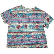 Vintage Separate Issues Floral Short Sleeve T Shirt Womens Sz 2X USA Beaded Art - £12.69 GBP