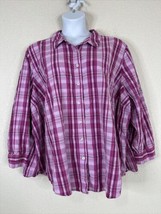 Woman Within Womens Plus 4X (34/36) Purple Plaid Button-Up Shirt Long Sleeve - £14.15 GBP
