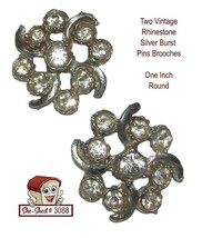 Two Vintage Pins Floral Rhinestone Silver Burst Pin Brooch - £7.95 GBP
