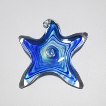 Blue Glass Starfish Paperweight Wave Stripes Nautical Coastal Decor - $22.75