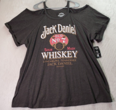 Jack Daniels Shirt Top Women Size 5 Gray Graphic Cold Shoulder Sleeve Round Neck - £13.98 GBP