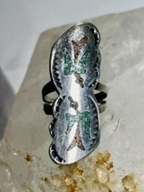 Long Phoenix ring Turquoise coral chips size 5.75 Navajo sterling silver women - £62.51 GBP