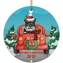 Miniature Schnauzer Dog Ride Car My First Xmas 2021 Pet Lover Circle Ornament - £15.78 GBP