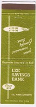 Matchbook Cover Lee Savings Bank Lee Massachusetts Dreams Come True - $0.98