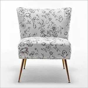 Thia Armless Accent Chair For Living Room, Elegant Seat With Nailhead Trim, Gold - £157.76 GBP