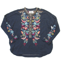 NWT Johnny Was Zeeza Blouse in Navy Floral  Embroidered Half Button Shirt Top S - £110.44 GBP