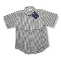 Vintage Kitestrings Shirt Boys 5 6 Blue Cotton Button Down Short Sleeve Striped - £9.95 GBP