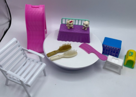 Barbie Doll House Accessories Lot Pool Slide Lawn Chair Puppy Dogs Brushes Bed - $7.59