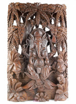Hand Carved Wood Art Sculpture Divine Ganesha Ganesh Hindu Elephant God Mandir T - £291.08 GBP