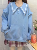 Winter Kawaii Sweet Sweatshirt Women Japanese ita Bow  Hat Loose Sweatshirt Long - £91.66 GBP