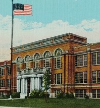 1930s High School Xenia Ohio Linen Postcard Vintage Flag Street View Ent... - £13.57 GBP