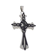 Cross Necklace Mens Womens Black Crescent Moon Stainless Steel Pendant - £11.84 GBP