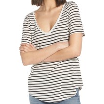 bp white ivory black striped raw edge short sleeve v-neck t-shirt extra small - £11.87 GBP