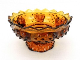 Fenton Art Glass Candle Bowl, Amber Hobnail, Sawtooth Rim, Footed Base, #FNT217 - $24.45