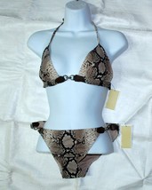 Michael Kors Women&#39;s Two-Piece Swimsuit Bikini Swimwear Brown Animal Pri... - $111.82