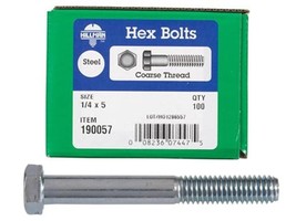 Hex Bolt 1/4&quot; D X 5&quot; L Coarse-Thread, Steel Zinc-Plated, 100-ct - Hillma... - $29.69
