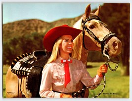 Blonde Cowgirl With Horse Art Print 1940&#39;s Western Range Lady In Cowboy Hat - $12.83
