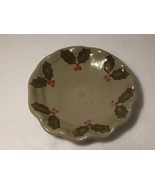 Christmas Holly Leaf Design Pottery Stoneware 6-1/2&quot; Candy or Nut Dish - £8.45 GBP
