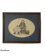 Vintage Framed Hand Cross Stitch Farmhouse Sheep Girl Flowers Ropers Hal... - $51.80 CAD